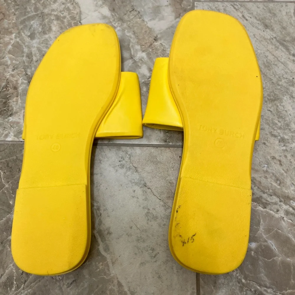 Tory Burch Double T Sport Women's Leather Slide Sandals Yellow Mustard SIZE 9.5 - Picture 7 of 8